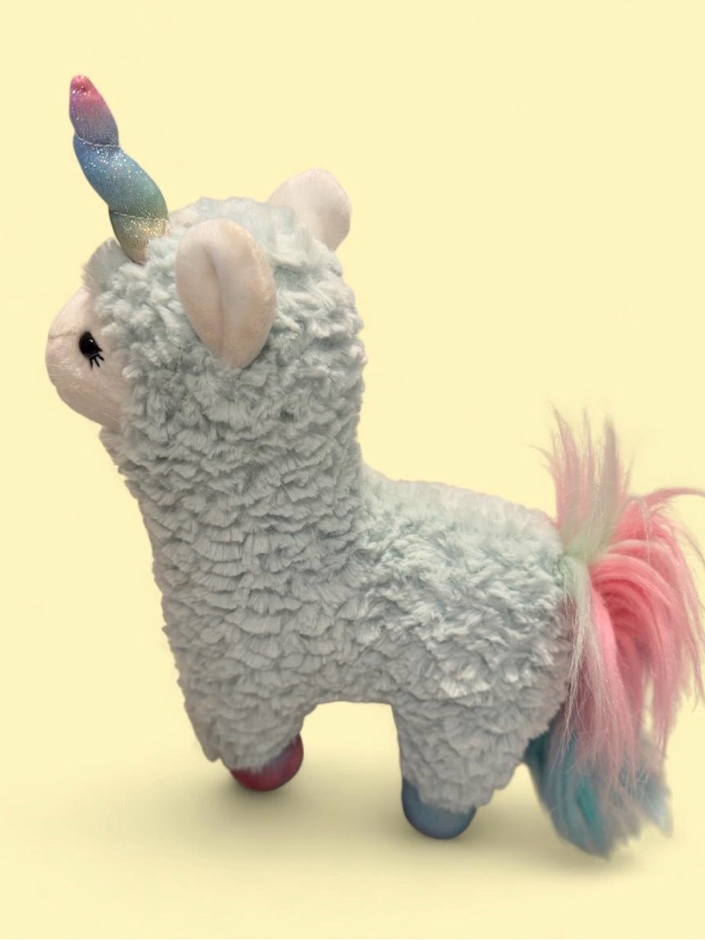 GUND Pastel Blue Plush Unicorn-Alpaca with Rainbow Horn and Pink-Blue Tail